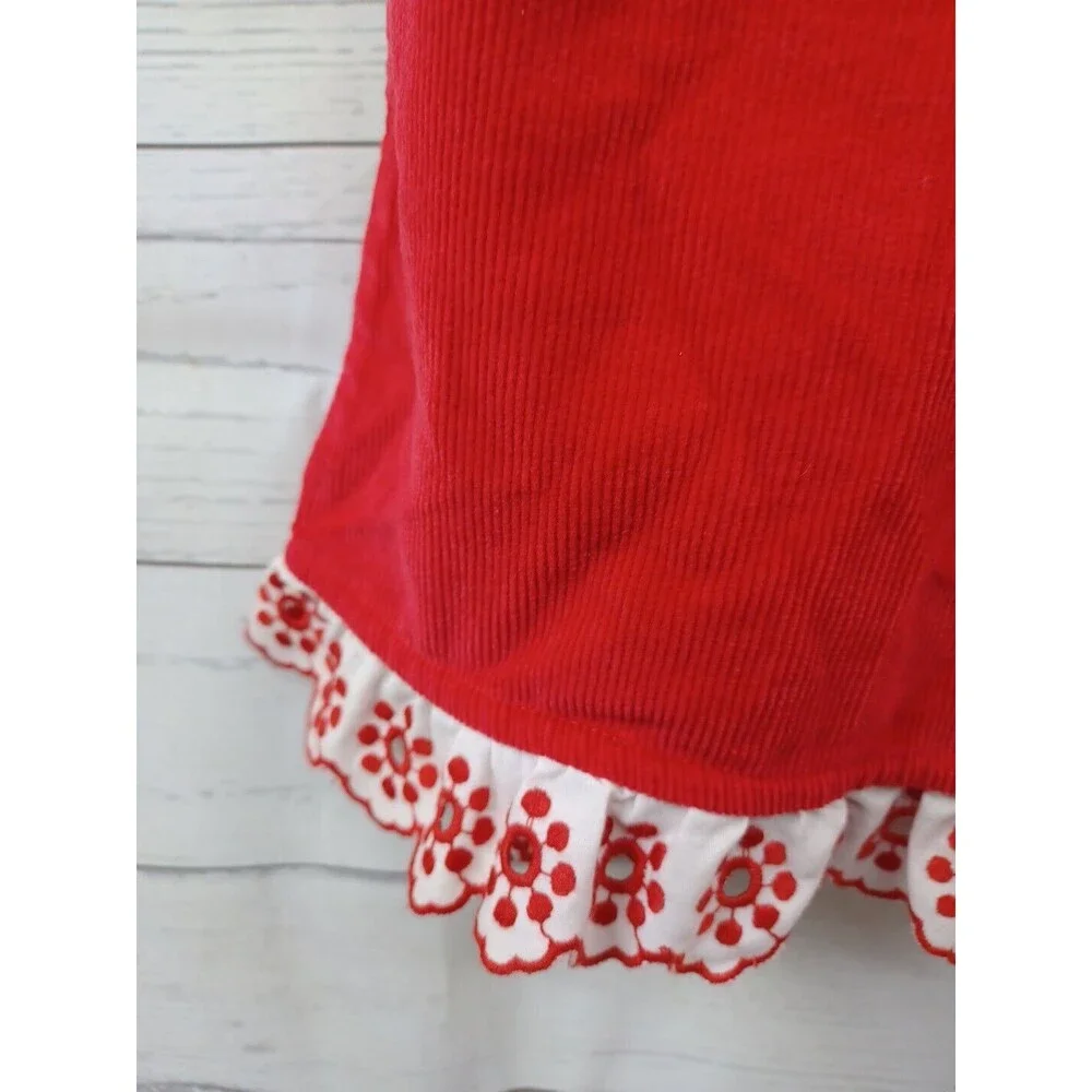 Hanna Andersson Dress Girls 130 US 8 Red White Corduroy Ruffles